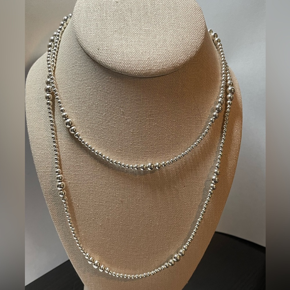 3mm - 6mm graduated Shiny Sterling Silver Navajo Pearl Beaded Necklace 36” long